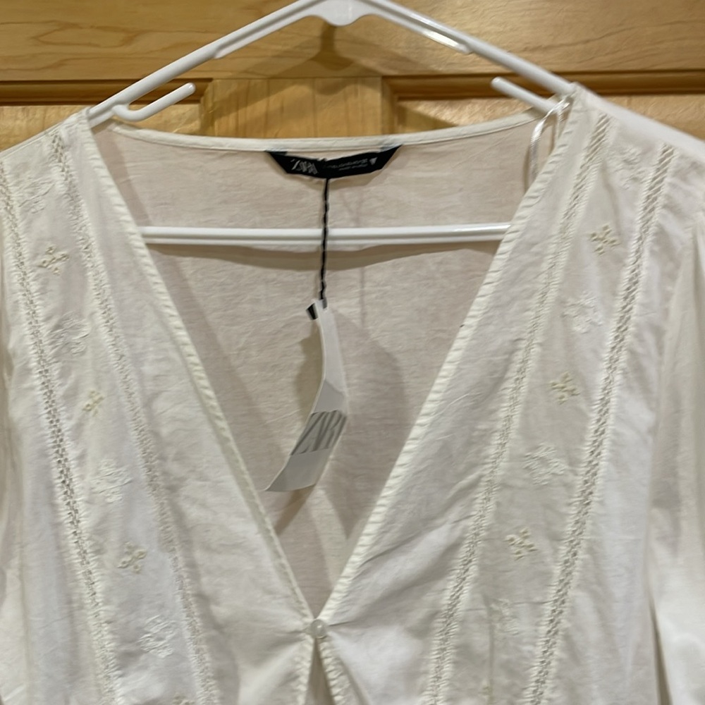 Zara white gauze long sleeve top size XL new with tag - Picture 3 of 16
